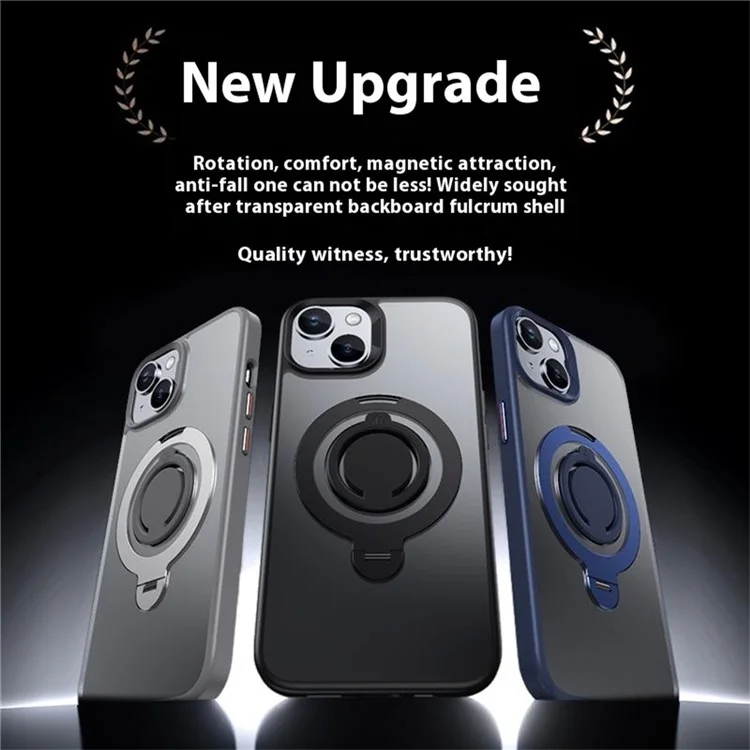 Coque pour iPhone 13 6.1 pouces compatible avec MagSafe, support intégré, revêtement mat en PC+TPU avec anneau en silicone - Noir