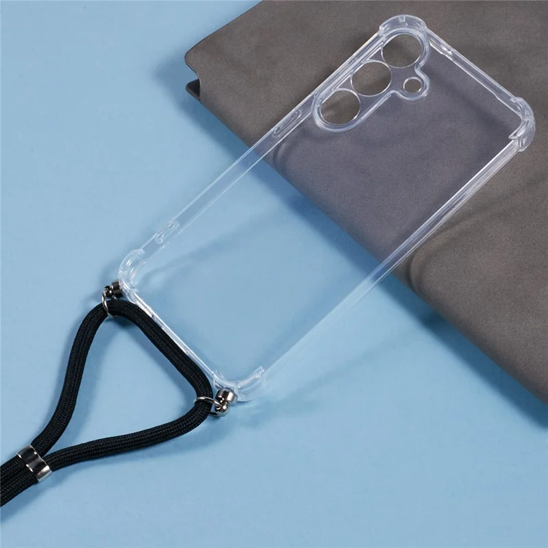 För Samsung Galaxy S25 Skal Med Fördjupade Hörn Transparent TPU Mobilskal Med Snodd