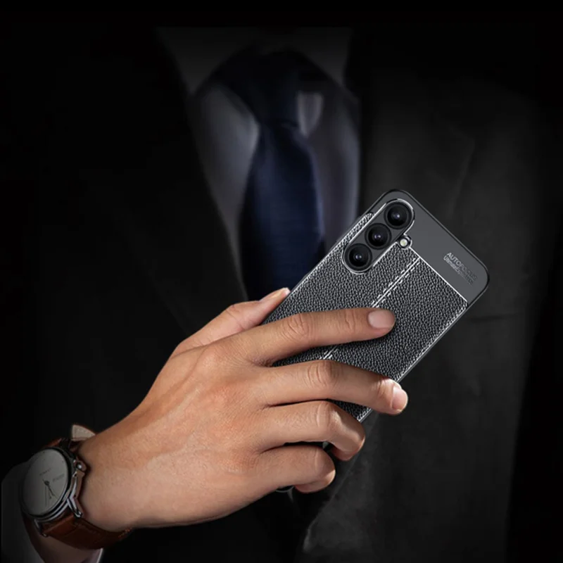 For Samsung Galaxy A16 5G / 4G Case Litchi Texture TPU Flexible Phone Cover, Black