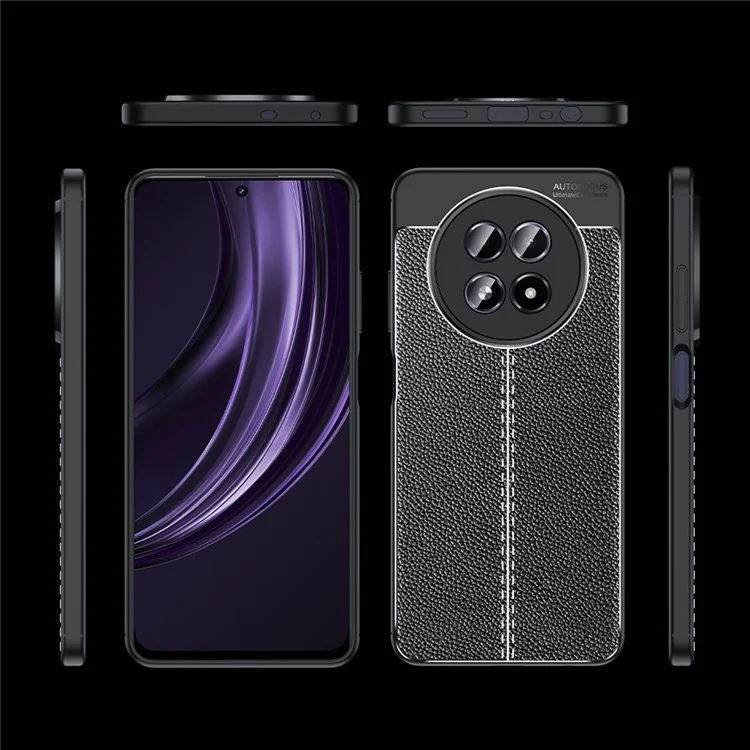 Funda para Realme 13 5G, textura de piel de litchi, cubierta flexible de TPU, color negro