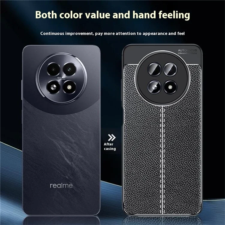 Funda para Realme 13 5G, textura de piel de litchi, cubierta flexible de TPU, color negro