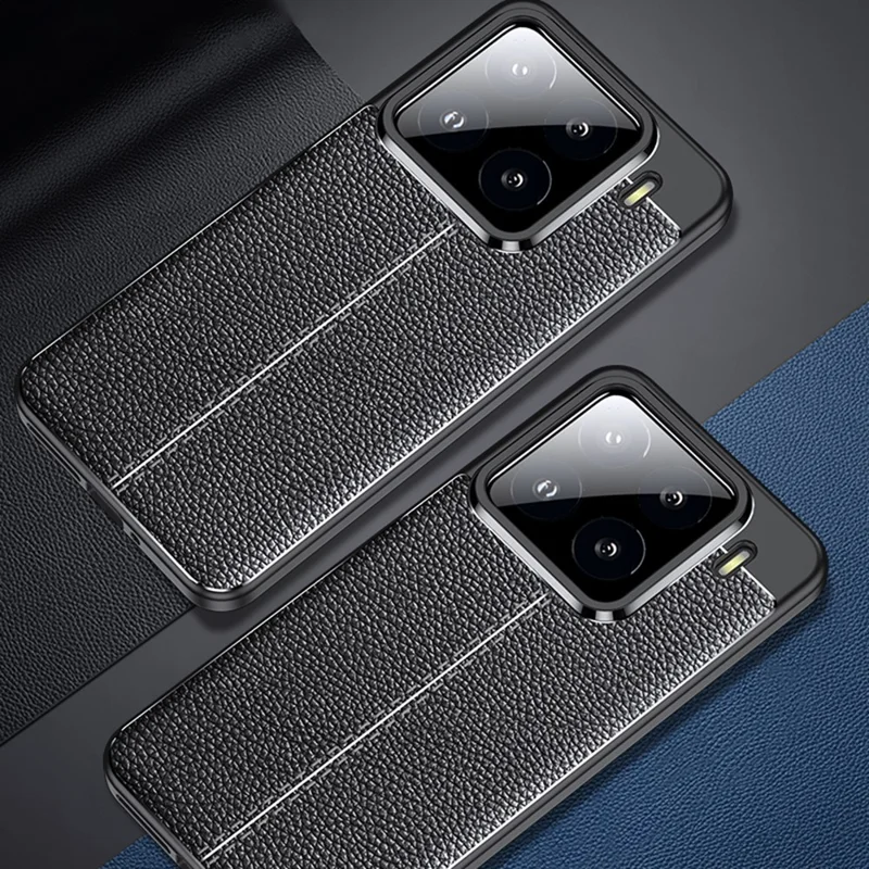 Voor Xiaomi 15 hoesje Litchi-structuur TPU Flexibele telefoonhoes, Zwart