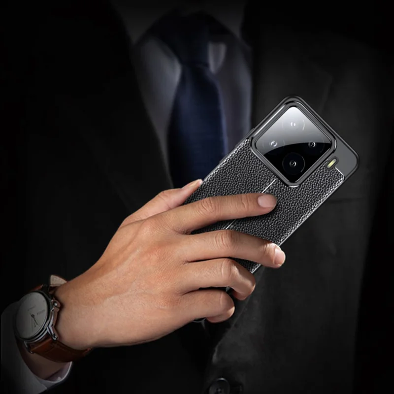 Voor Xiaomi 15 hoesje Litchi-structuur TPU Flexibele telefoonhoes, Zwart