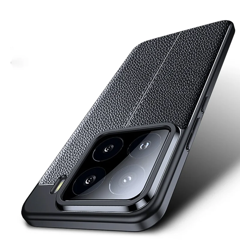 Voor Xiaomi 15 hoesje Litchi-structuur TPU Flexibele telefoonhoes, Zwart