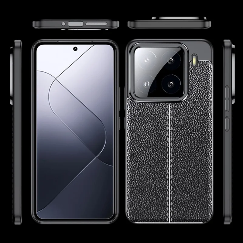 Xiaomi 15 Pro hylse med linnedekstur i TPU, fleksibel telefonbeskyttelse, sort