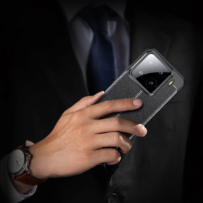 Xiaomi 15 Pro hylse med linnedekstur i TPU, fleksibel telefonbeskyttelse, sort