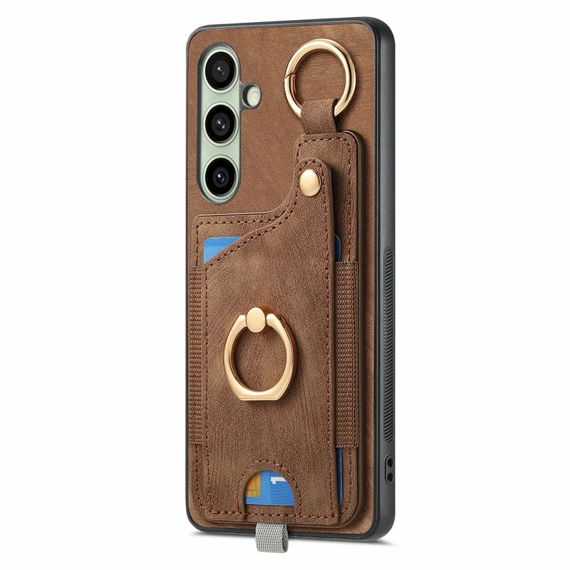 For Samsung Galaxy S24 FE Case Card Slots Leather+TPU Phone Cover with Ring Buckle - Brown