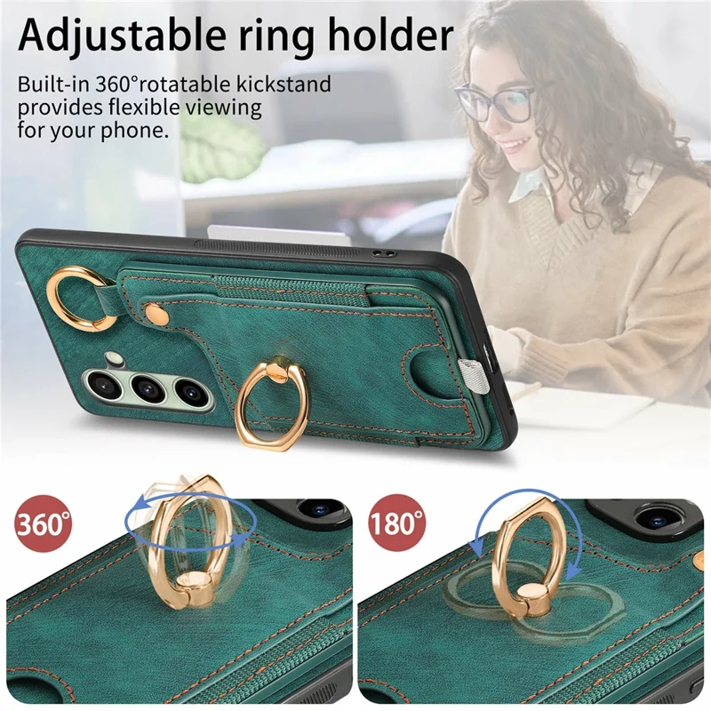 For Samsung Galaxy S24 FE Case Card Slots Leather+TPU Phone Cover with Ring Buckle - Brown