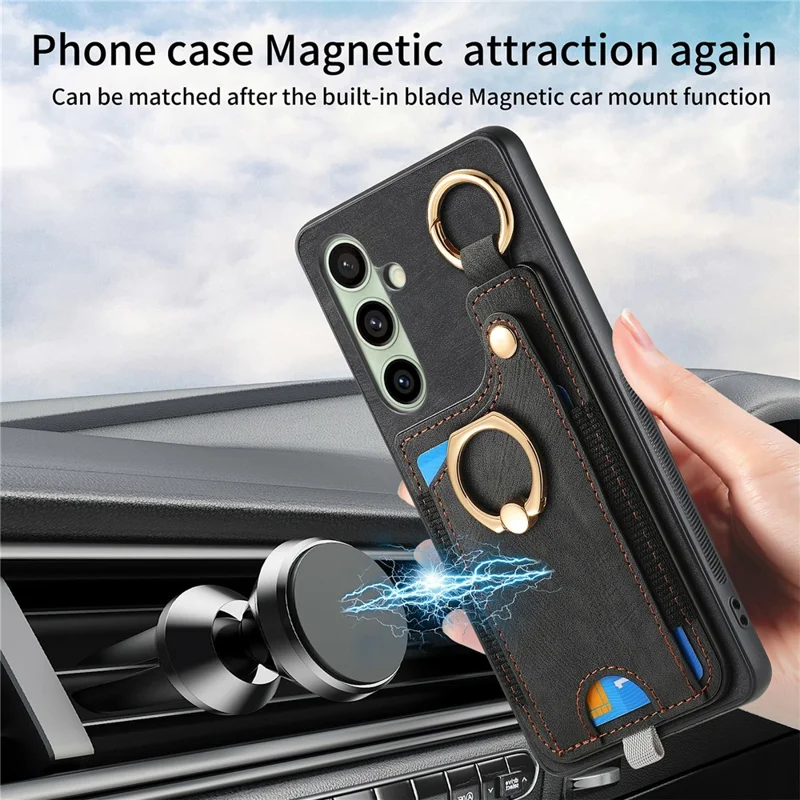 For Samsung Galaxy S24 FE Case Card Slots Leather+TPU Phone Cover with Ring Buckle - Brown