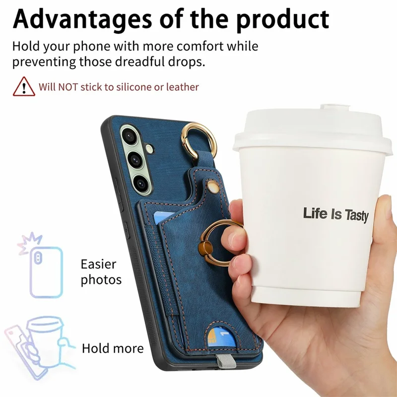 For Samsung Galaxy S24 FE Case Card Slots Leather+TPU Phone Cover with Ring Buckle - Brown