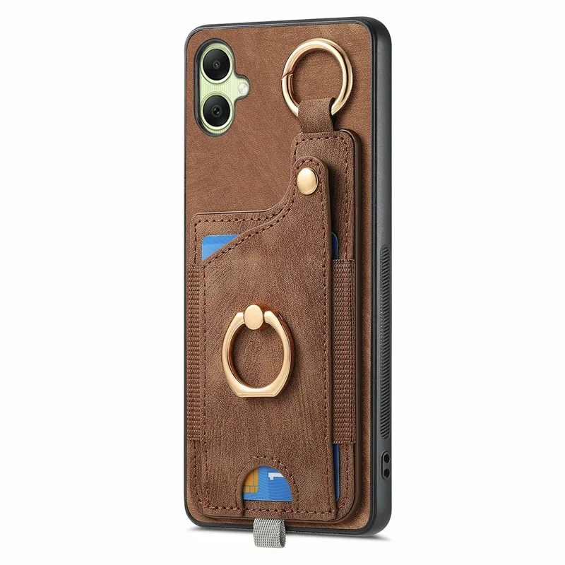 For Samsung Galaxy A06 4G Case Card Slots Leather+TPU Phone Cover with Ring Buckle - Brown