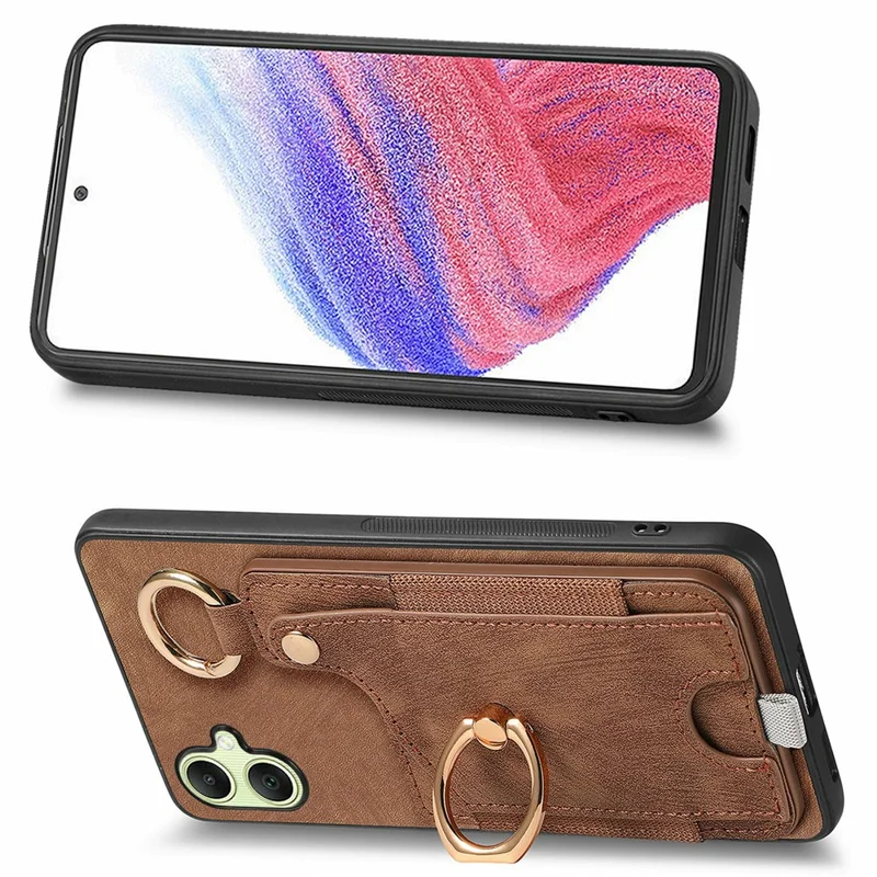 For Samsung Galaxy A06 4G Case Card Slots Leather+TPU Phone Cover with Ring Buckle - Brown