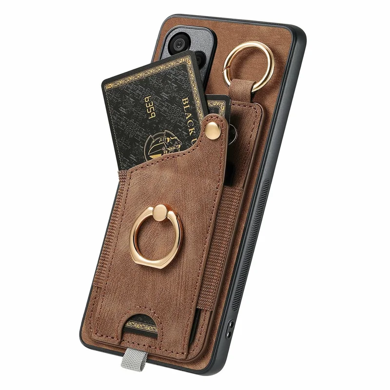For Samsung Galaxy A06 4G Case Card Slots Leather+TPU Phone Cover with Ring Buckle - Brown