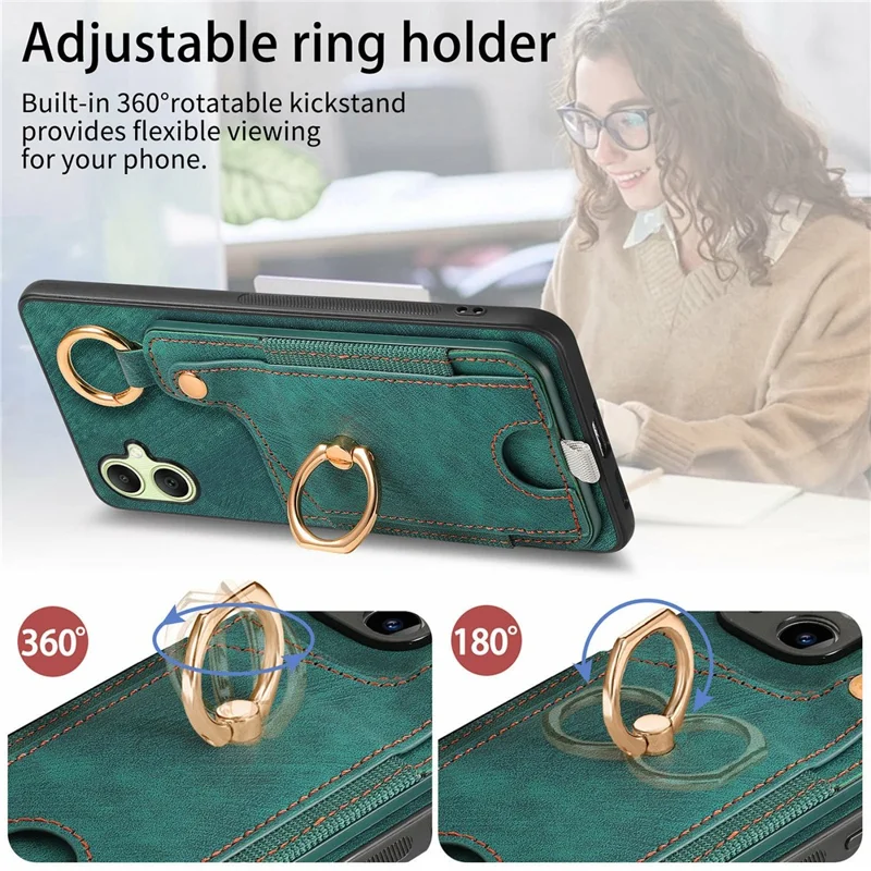 For Samsung Galaxy A06 4G Case Card Slots Leather+TPU Phone Cover with Ring Buckle - Brown