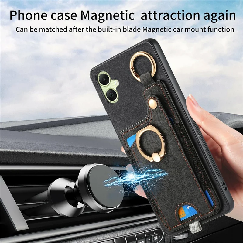 For Samsung Galaxy A06 4G Case Card Slots Leather+TPU Phone Cover with Ring Buckle - Brown