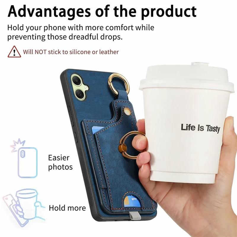 For Samsung Galaxy A06 4G Case Card Slots Leather+TPU Phone Cover with Ring Buckle - Brown
