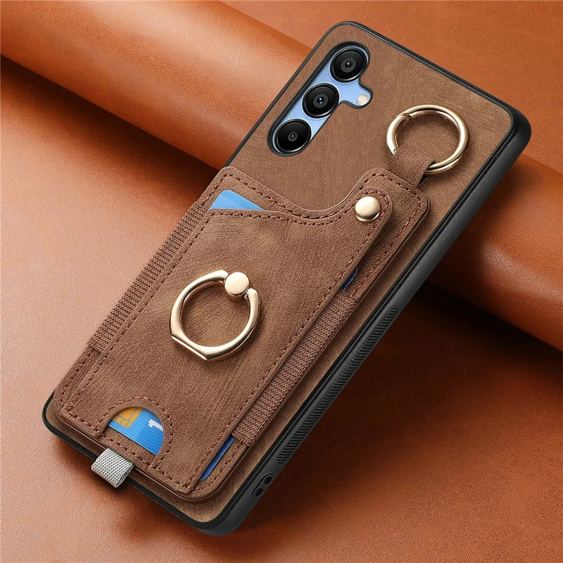 For Samsung Galaxy A16 4G / 5G Case Card Slots Leather+TPU Phone Cover with Ring Buckle - Brown