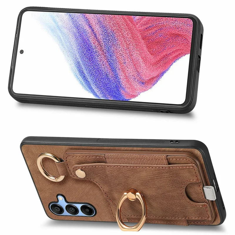 For Samsung Galaxy A16 4G / 5G Case Card Slots Leather+TPU Phone Cover with Ring Buckle - Brown