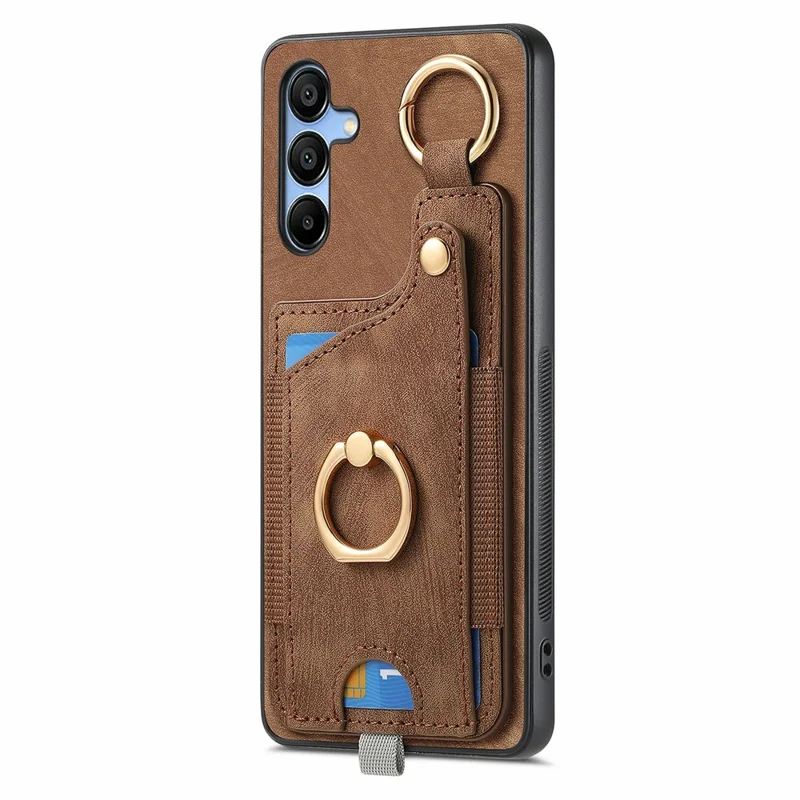 For Samsung Galaxy A16 4G / 5G Case Card Slots Leather+TPU Phone Cover with Ring Buckle - Brown