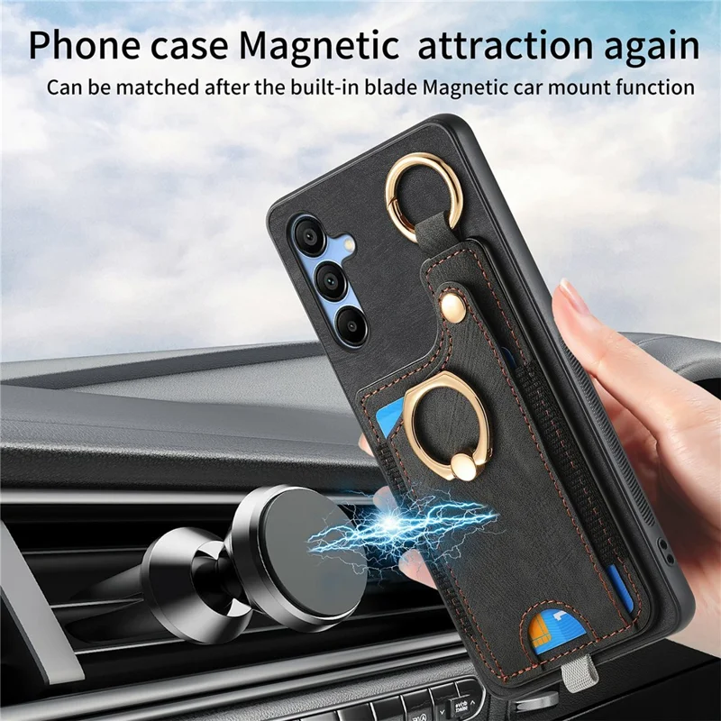 For Samsung Galaxy A16 4G / 5G Case Card Slots Leather+TPU Phone Cover with Ring Buckle - Brown