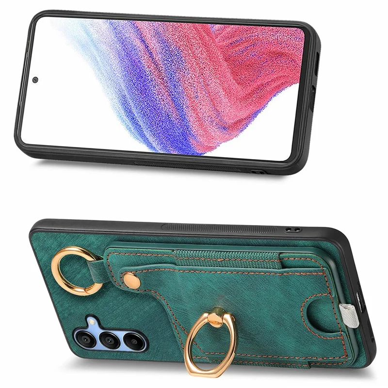 For Samsung Galaxy A16 4G / 5G Case Card Slots Leather+TPU Phone Cover with Ring Buckle - Green