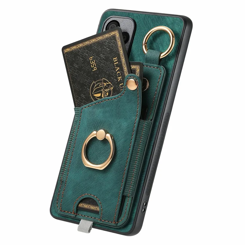 For Samsung Galaxy A16 4G / 5G Case Card Slots Leather+TPU Phone Cover with Ring Buckle - Green