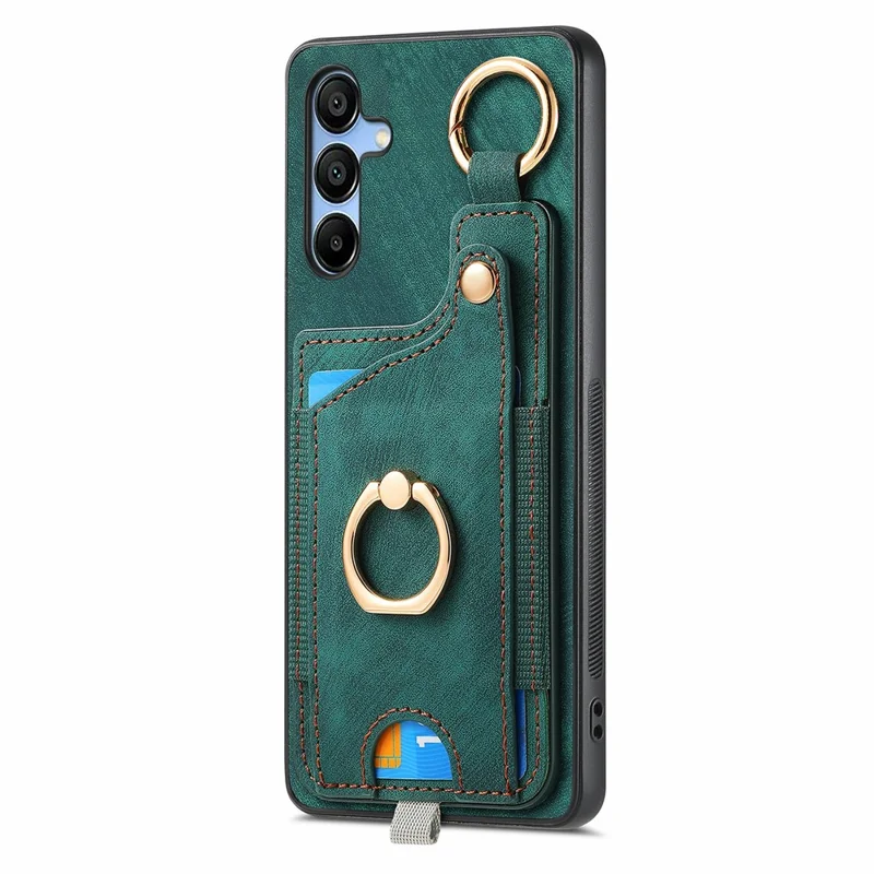For Samsung Galaxy A16 4G / 5G Case Card Slots Leather+TPU Phone Cover with Ring Buckle - Green