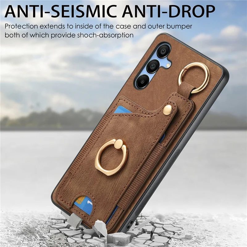 For Samsung Galaxy A16 4G / 5G Case Card Slots Leather+TPU Phone Cover with Ring Buckle - Green
