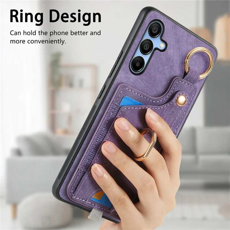 For Samsung Galaxy A16 4G / 5G Case Card Slots Leather+TPU Phone Cover with Ring Buckle - Green