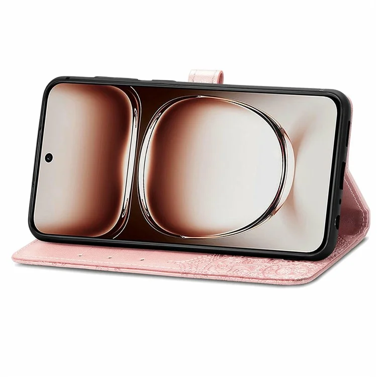 Custodia portafoglio per Oppo A3x 5G con fiore mandala, custodia in pelle per telefono con supporto e vista - Oro rosa