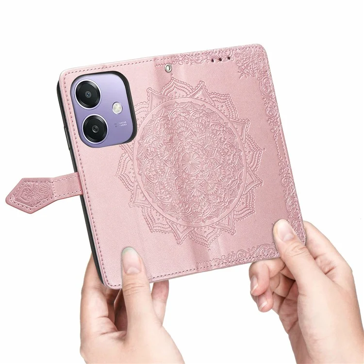 Custodia portafoglio per Oppo A3x 5G con fiore mandala, custodia in pelle per telefono con supporto e vista - Oro rosa