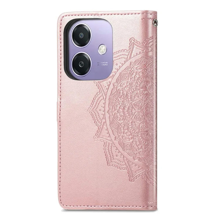 Custodia portafoglio per Oppo A3x 5G con fiore mandala, custodia in pelle per telefono con supporto e vista - Oro rosa