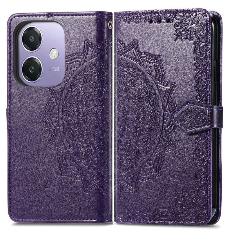 For Oppo A3x 5G Wallet Case Mandala Flower Leather Phone Cover Stand View - Purple