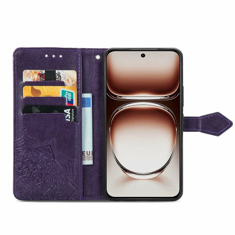 For Oppo A3x 5G Wallet Case Mandala Flower Leather Phone Cover Stand View - Purple