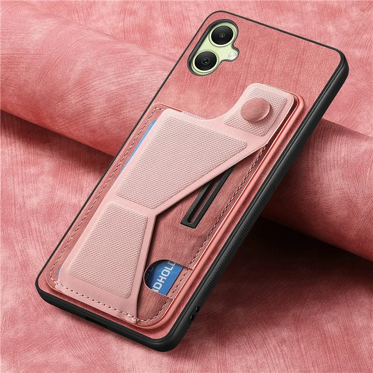 Capa para Samsung Galaxy A06 Retro Leather Back Cover Slot de Cartão Suporte Lateral - Rosa