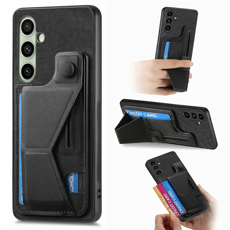 Capa para Samsung Galaxy S24 FE Retro Leather Back Cover Slot de Cartão Suporte Lateral - Preto