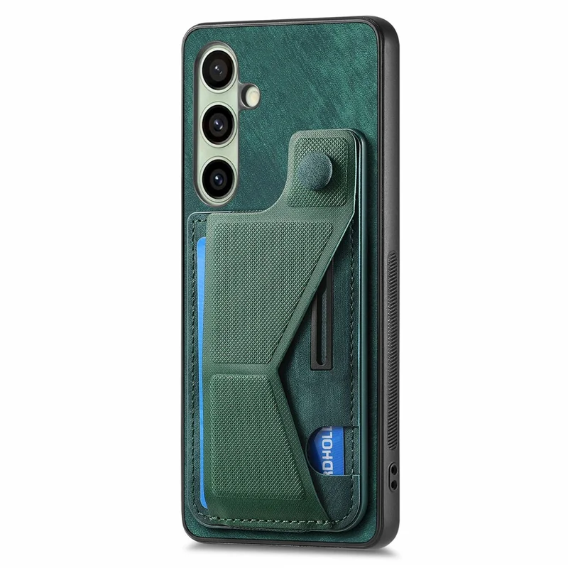 For Samsung Galaxy S24 FE Case Retro Leather Back Cover Card Slot Side Kickstand - Green