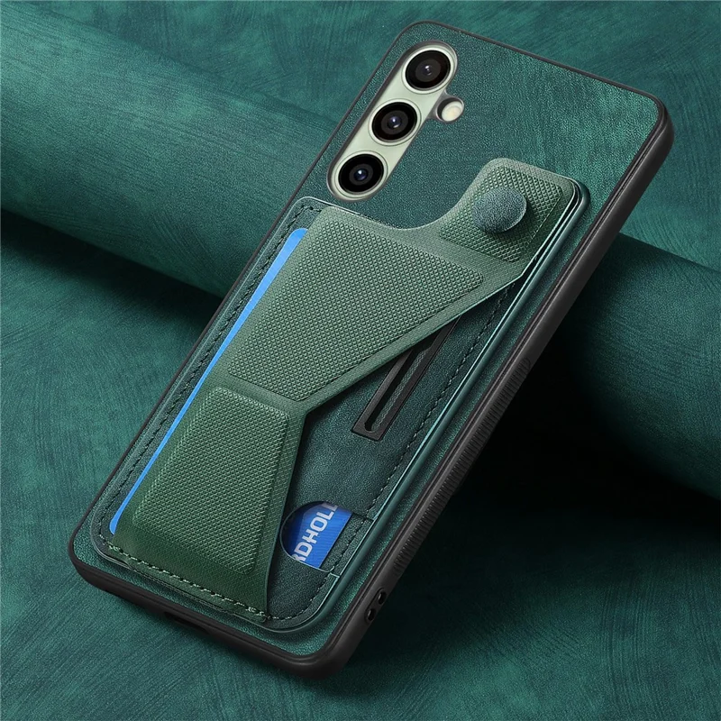 For Samsung Galaxy S24 FE Case Retro Leather Back Cover Card Slot Side Kickstand - Green