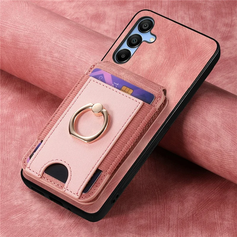 Étui pour Samsung Galaxy A16 4G / 5G avec support pour carte amovible et coque arrière en cuir - Rose