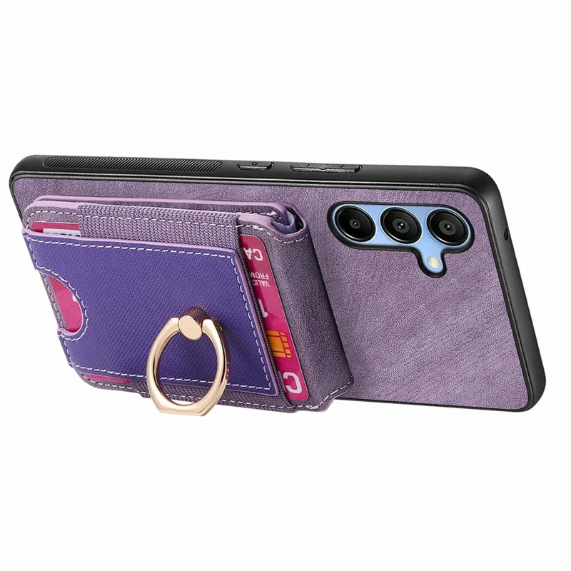 For Samsung Galaxy A16 4G / 5G Case with Detachable Card Holder Kickstand Leather Back Cover - Purple