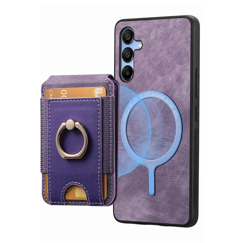 For Samsung Galaxy A16 4G / 5G Case with Detachable Card Holder Kickstand Leather Back Cover - Purple