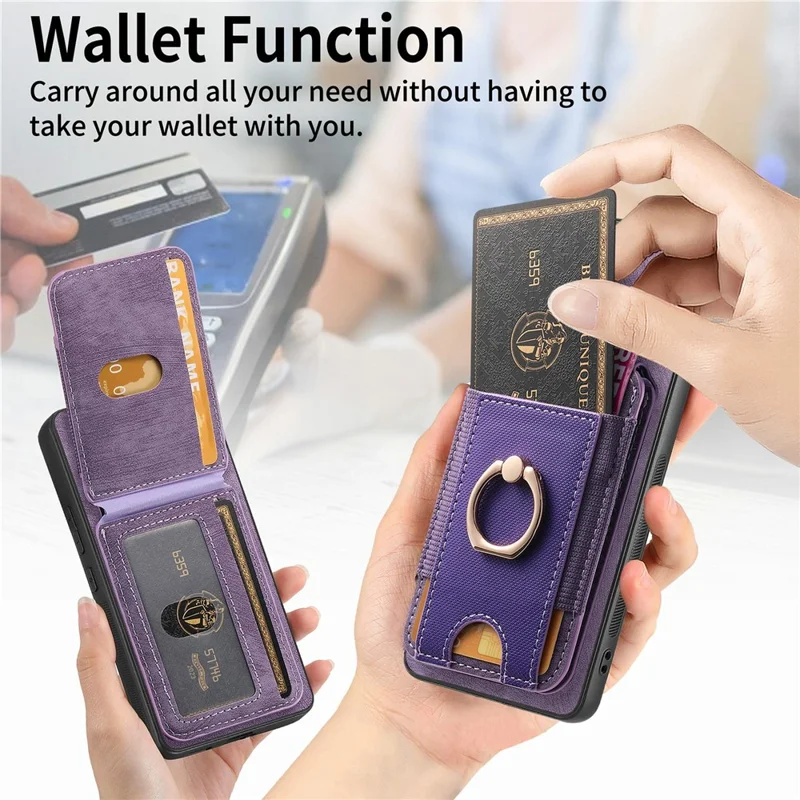 For Samsung Galaxy A16 4G / 5G Case with Detachable Card Holder Kickstand Leather Back Cover - Purple
