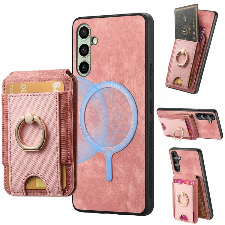 Funda para Samsung Galaxy S24 FE con soporte y bolsillo para tarjetas desmontable, cubierta de cuero posterior - Rosa