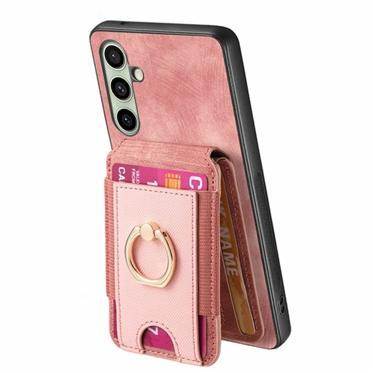 Funda para Samsung Galaxy S24 FE con soporte y bolsillo para tarjetas desmontable, cubierta de cuero posterior - Rosa