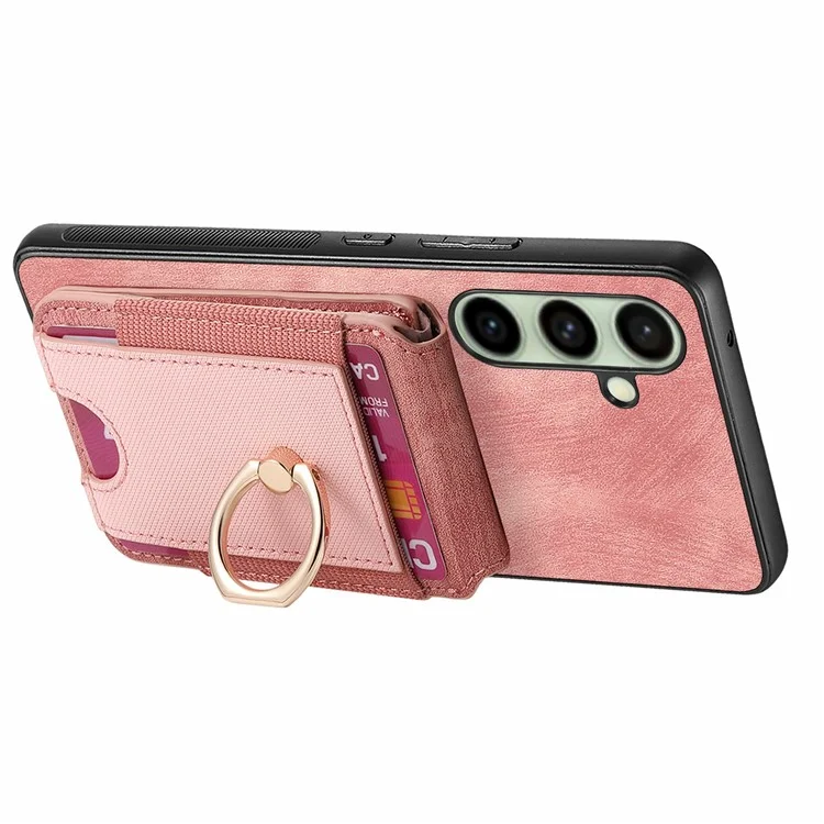 Funda para Samsung Galaxy S24 FE con soporte y bolsillo para tarjetas desmontable, cubierta de cuero posterior - Rosa