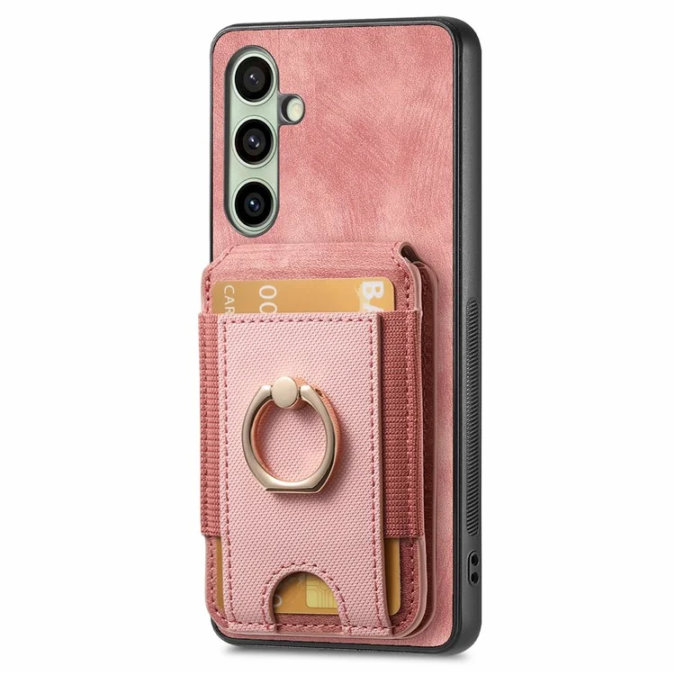 Funda para Samsung Galaxy S24 FE con soporte y bolsillo para tarjetas desmontable, cubierta de cuero posterior - Rosa