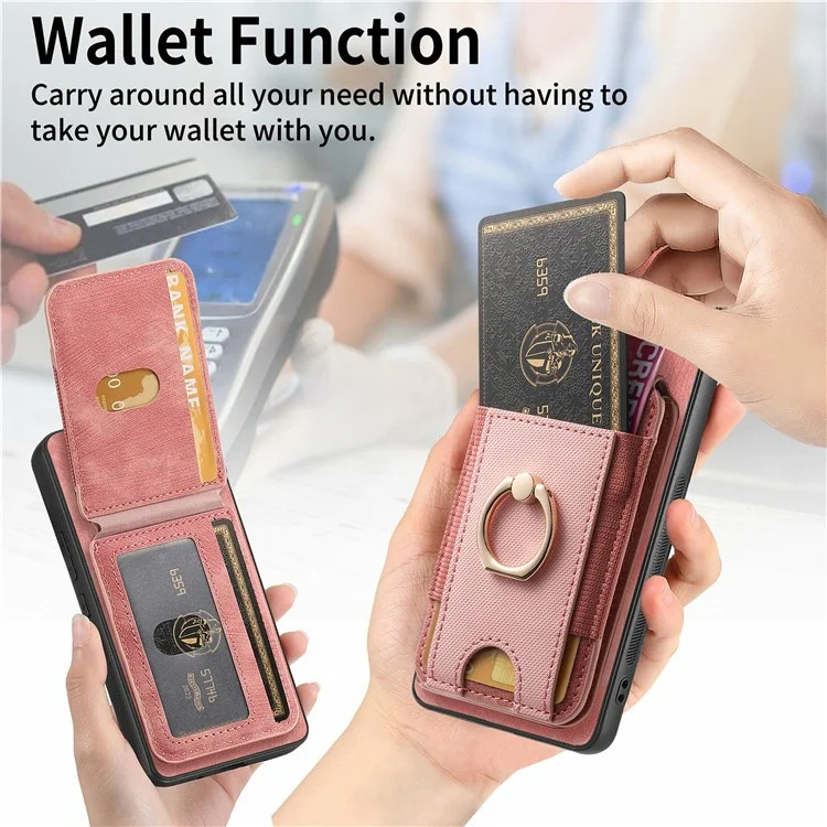 Funda para Samsung Galaxy S24 FE con soporte y bolsillo para tarjetas desmontable, cubierta de cuero posterior - Rosa