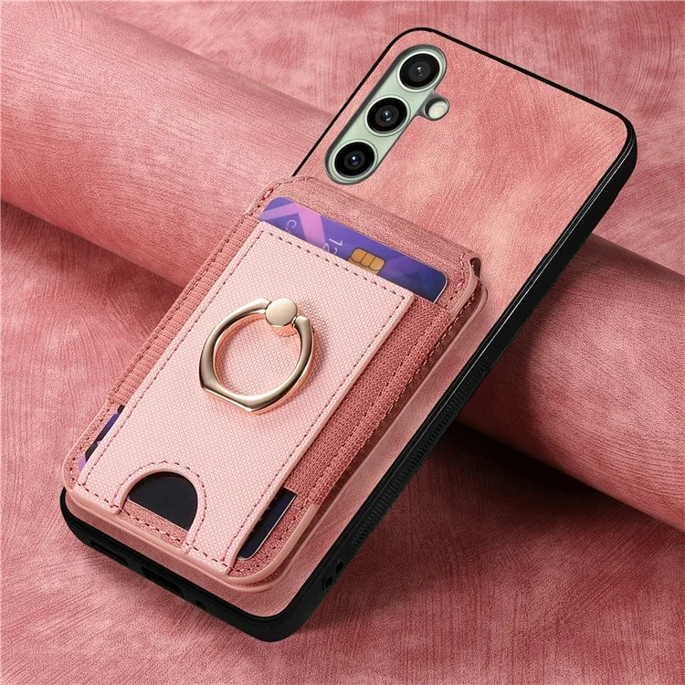 Funda para Samsung Galaxy S24 FE con soporte y bolsillo para tarjetas desmontable, cubierta de cuero posterior - Rosa
