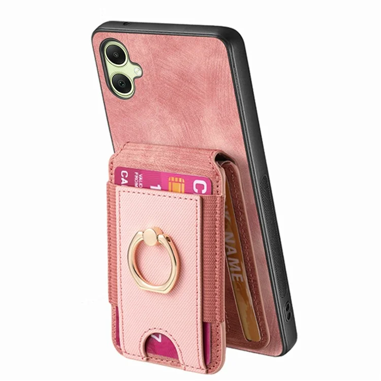 For Samsung Galaxy A06 4G Case with Detachable Card Holder Kickstand Leather Back Cover - Pink