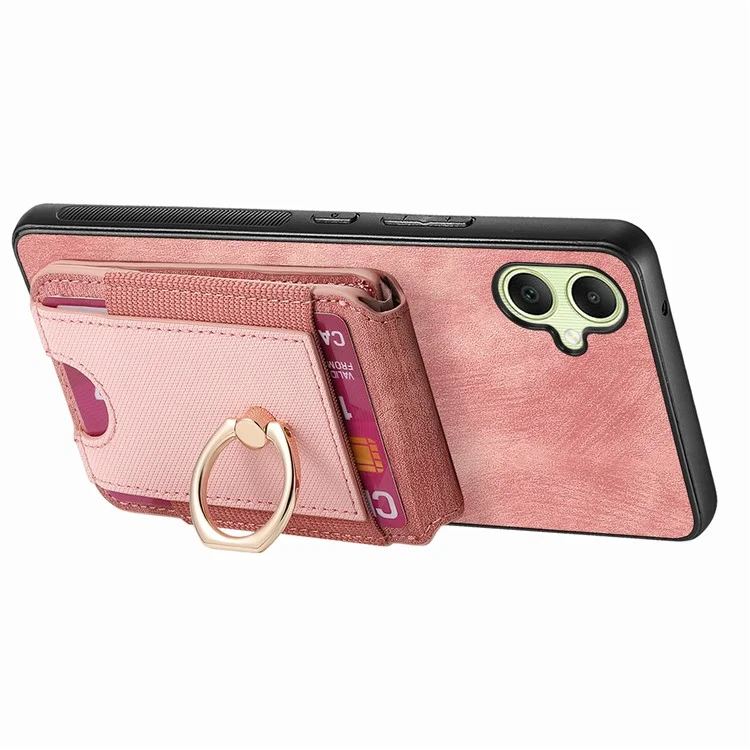For Samsung Galaxy A06 4G Case with Detachable Card Holder Kickstand Leather Back Cover - Pink